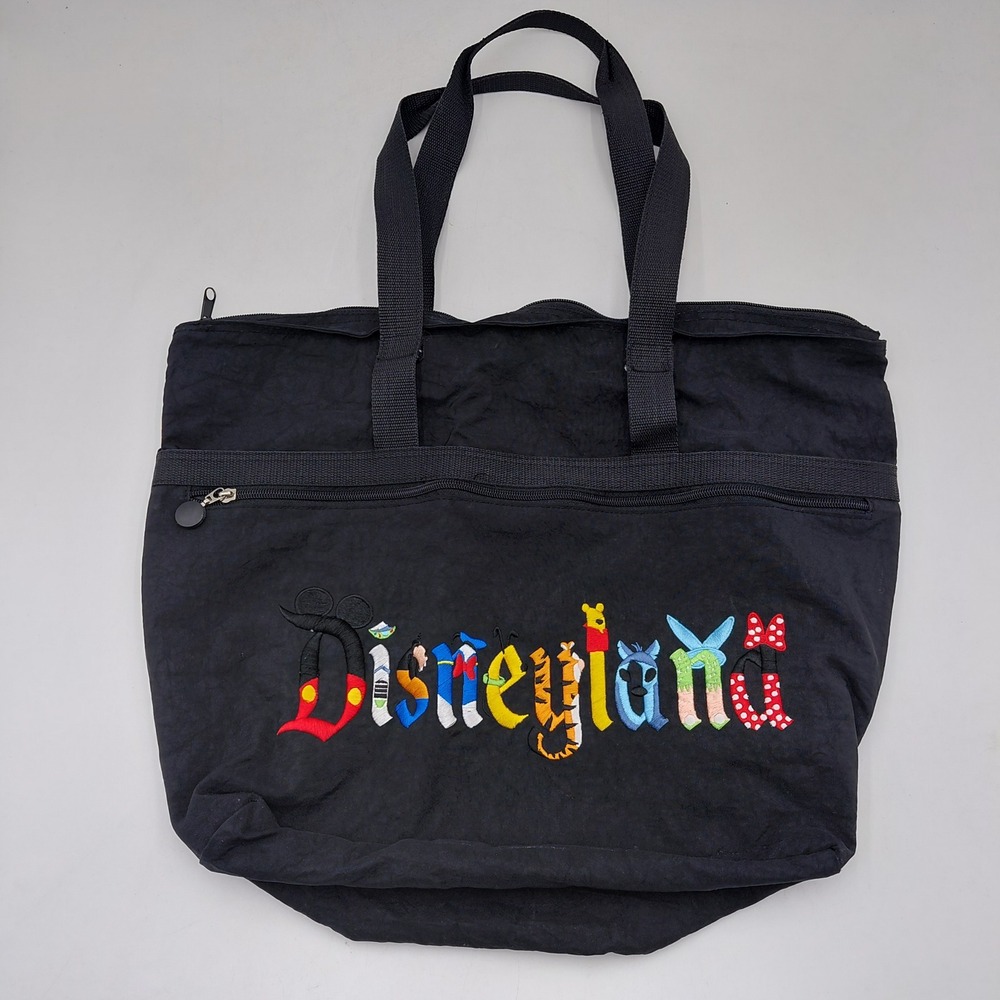 Disneyland Resort Black Nylon Tote Bag Embroidered Character Logo Halloween Bag